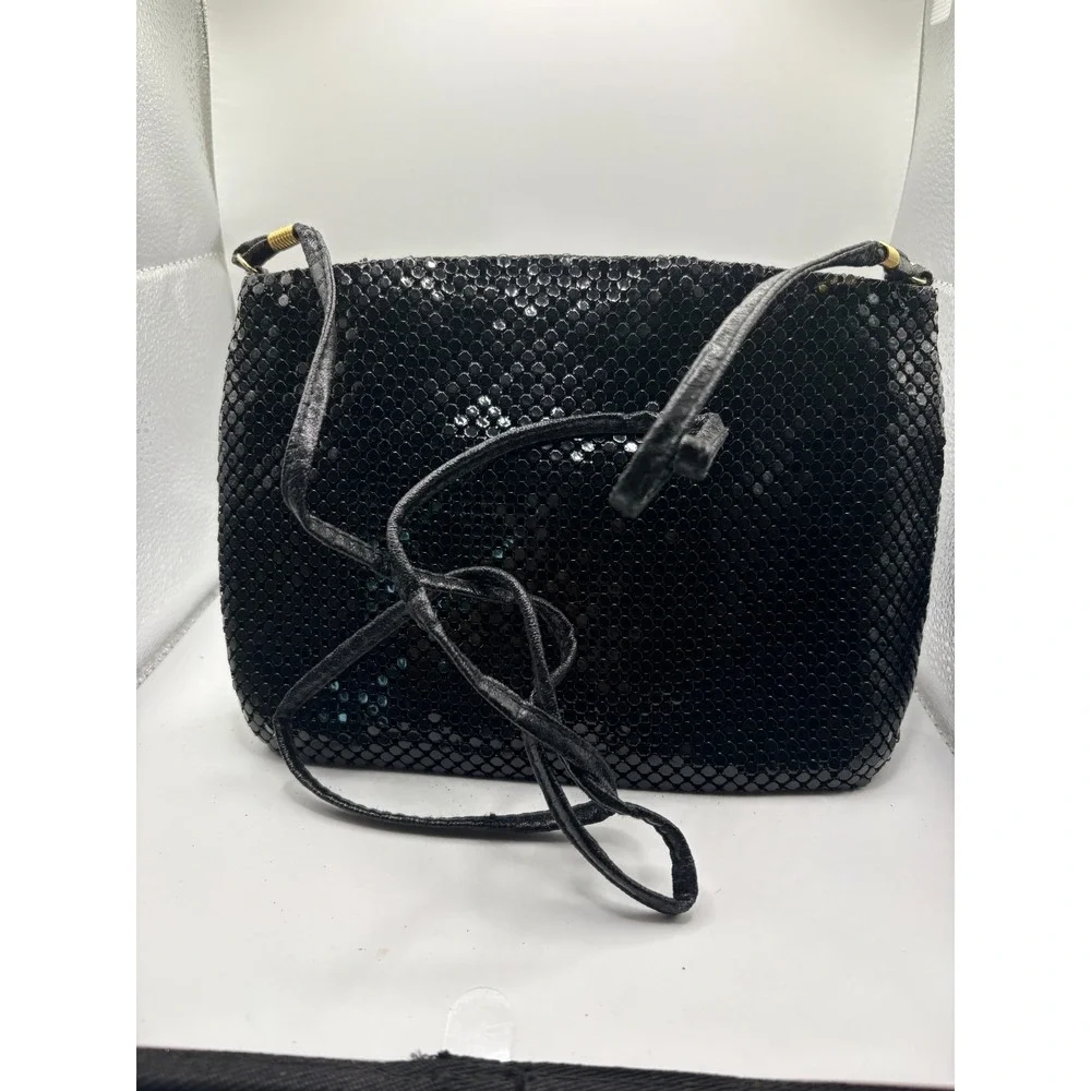 Vintage Starbags Black‎ Metallic Mesh Evening Bag with Coin Purse, leather strap